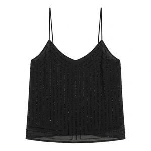 NWT 100% Silk Black Beaded Art Deco Spaghetti Strap Camisole Top |  Evening Top